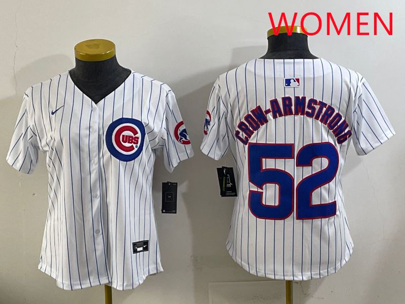 Women 2025 Chicago Cubs 52 Crow-Armstrong White Stripe Game Nike MLB Jersey style 1